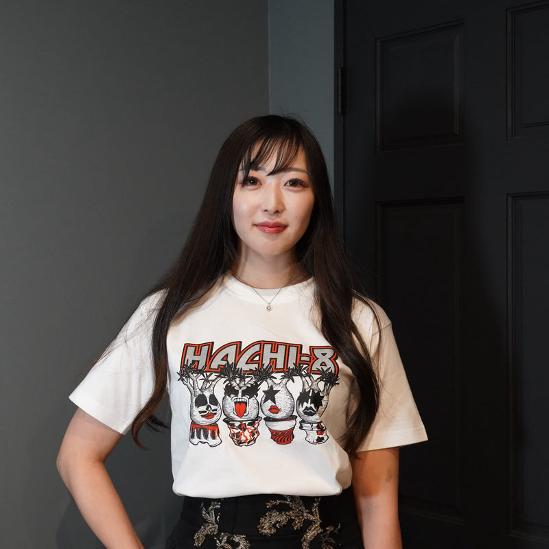 「HACHI-8×GreenPrickle」 HACHI-8のロック Tシャツ  半袖 (ホワイ)